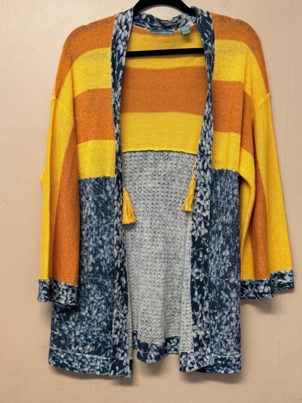 Anthropologie Maple Linen Cotton Blend S Yellow Blue Cardigan Colorblock Artsy
